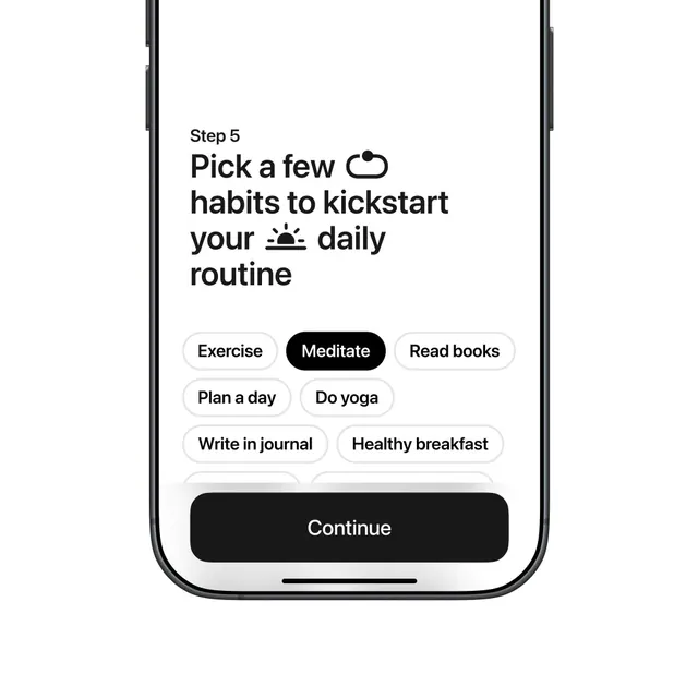 Habit onboarding UI screen, minimal, flat, monochrome