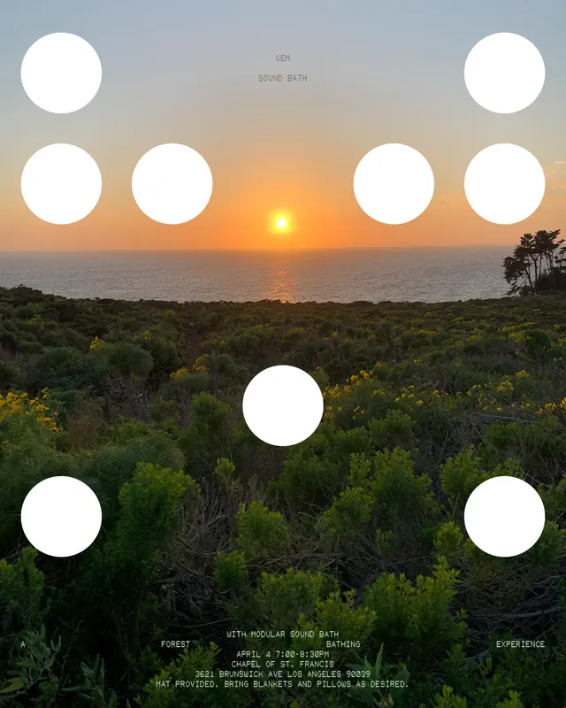Landscape promotion with geometric circular overlays, minimal, organic, light