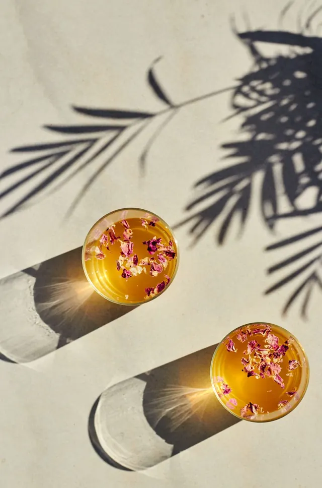 Rose Cold Brew Tea - summer in a glass, photographic, minimal, light
