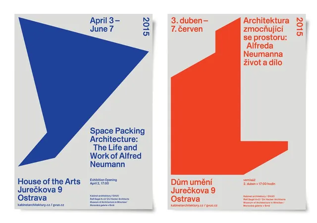 Dual-panel geometric exhibition posters for architecture exhibition, minimal, swiss, light