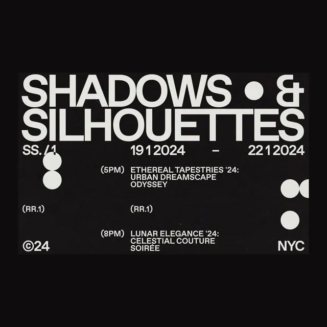 Bold sans-serif event poster with geometric accents, minimal, geometric, dark