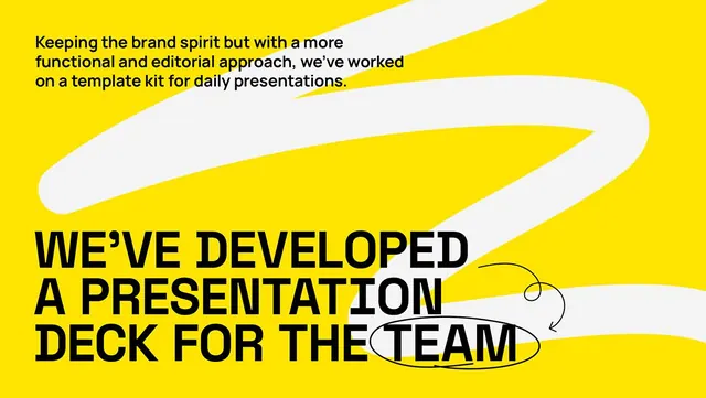 Editorial presentation deck cover with bold typography, editorial, minimal, vibrant