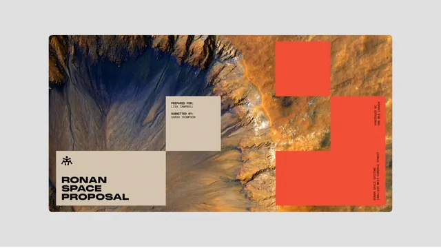 Ronan Space Proposal geological modular layout, minimal, corporate-clean, earthy