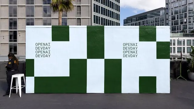 OPENAI DEVDAY checkerboard outdoor signage, geometric, minimal, light