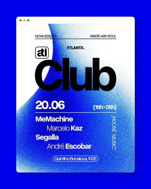 Club event poster, blue gradient with bold sans-serif, minimal, dark-mode, dark