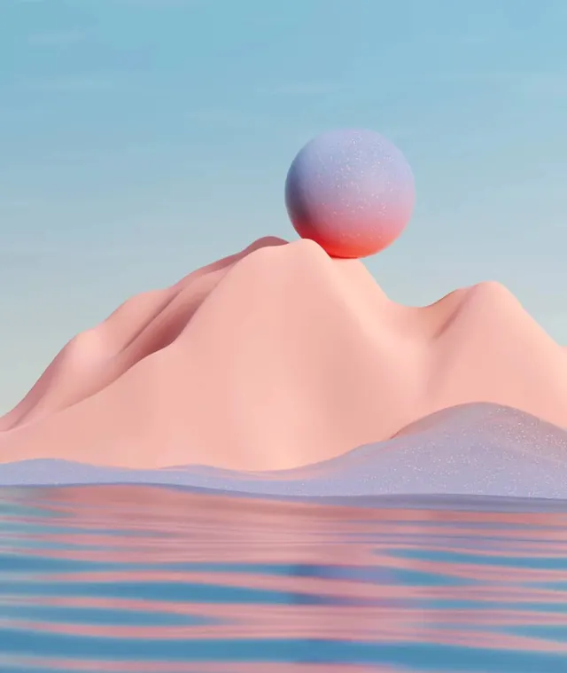 Pastel mountain sphere surreal render, 3d-render, organic, pastel