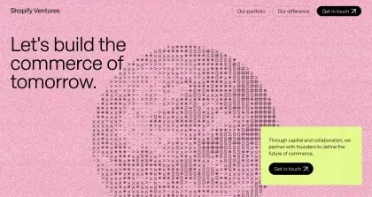 Shopify Ventures halftone gradient web header, gradient-heavy, minimal, light