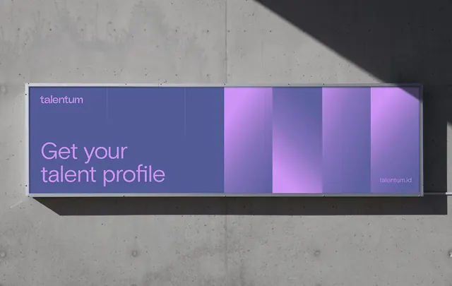 Gradient panel mockup on textured concrete for talent profile, minimal, corporate-clean, light