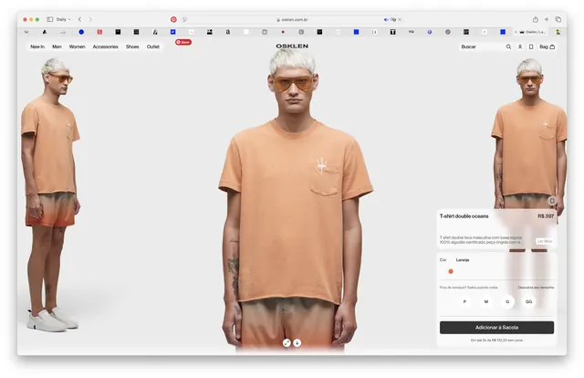 Product configuration UI with modeled menswear, minimal, technical, light