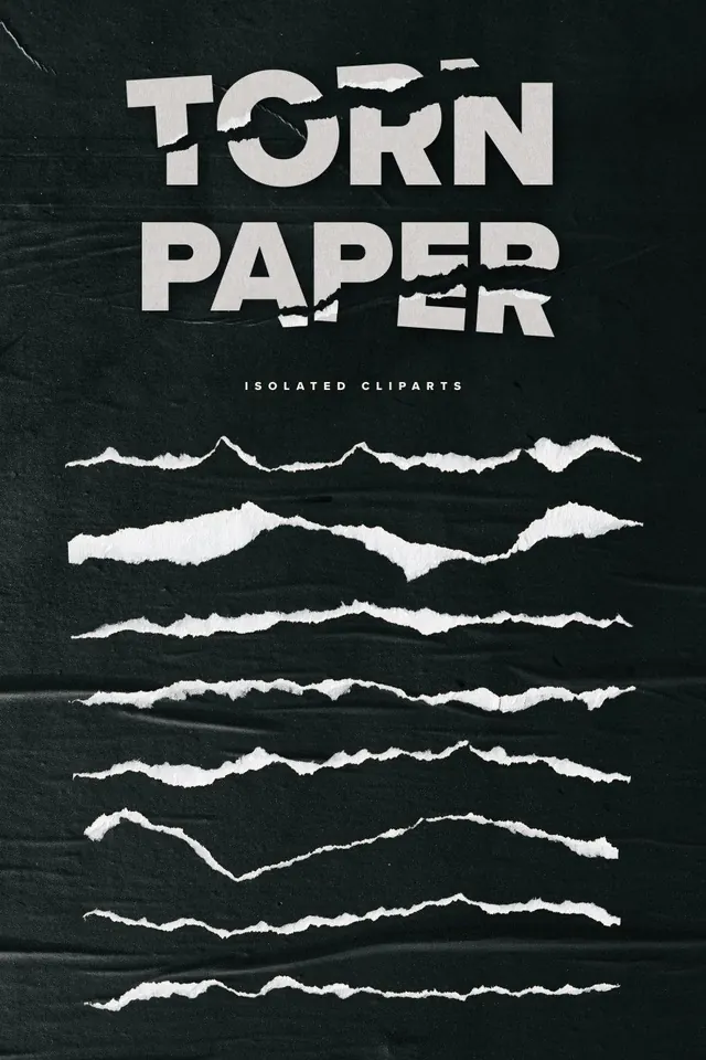 Torn Paper Isolated Cliparts and Mockups, editorial, monochrome, dark