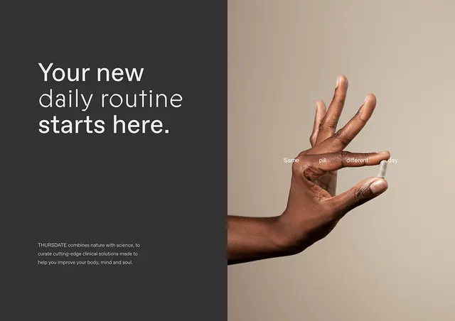 Split-composition hand and routine messaging, minimal, corporate-clean, dark