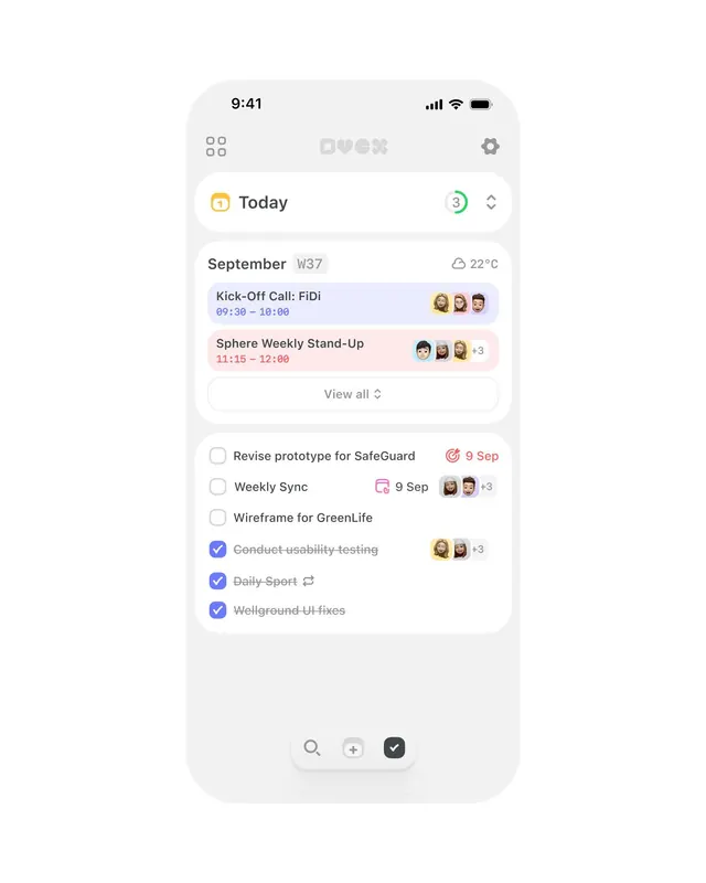 Minimal task and calendar mobile app interface, minimal, flat, light