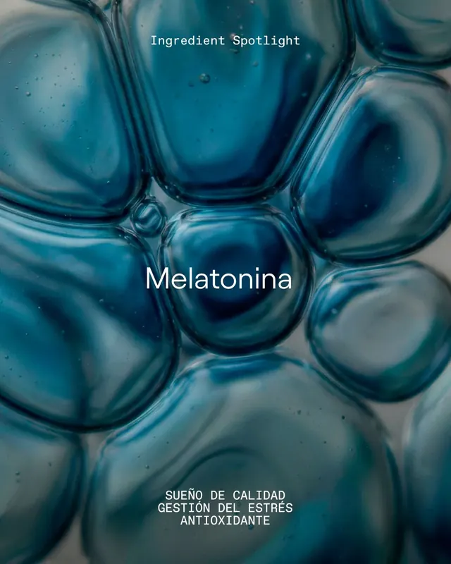 Macro gel capsule product photography with text overlay, minimal, photographic, cool