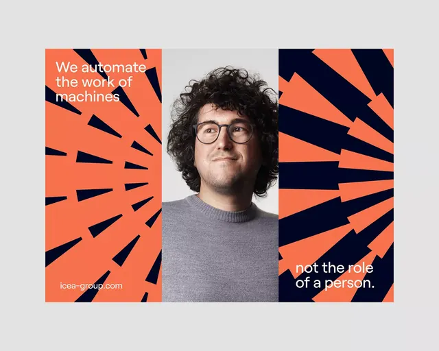 ICEA Group automation portrait poster, geometric, minimal, warm