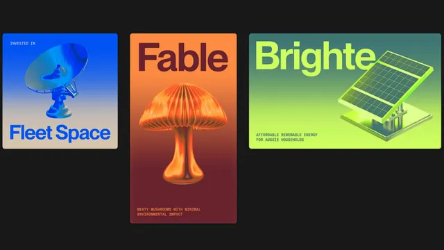 Triptych poster: Fleet Space, Fable, Brighte renewable energy, flat, organic, warm
