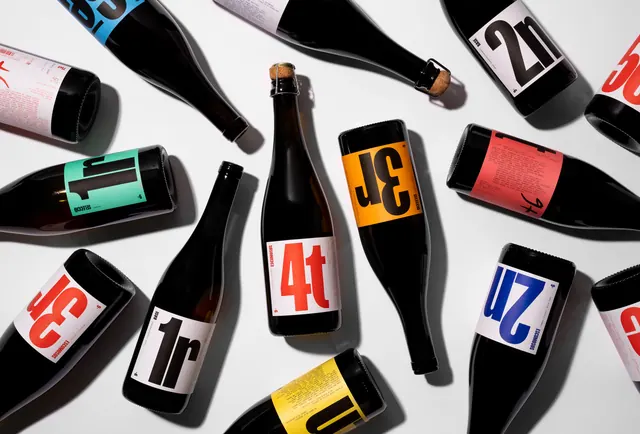 Wine Bottle Label Identity System, minimal, geometric, high-contrast