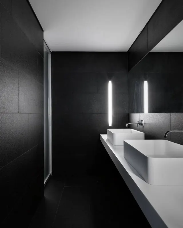 Minimalist Black Bathroom Interior, minimal, monochrome, monochrome