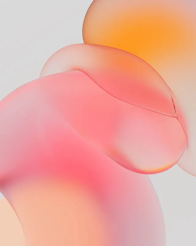 Soft translucent pink-orange 3D blobs, 3d-render, glassmorphism, light