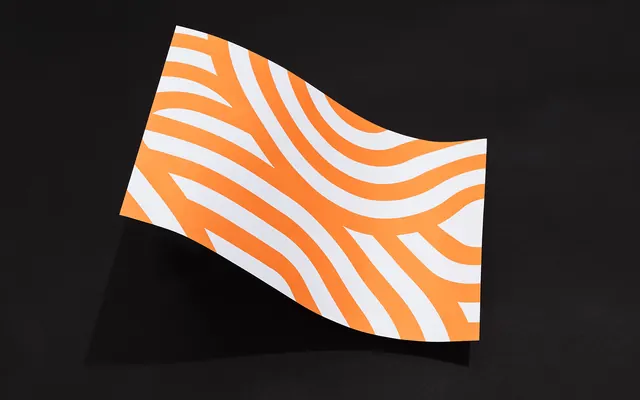 Orange wavy stripe card on black, minimal, geometric, vibrant