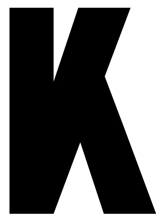 Bold black letter K specimen, minimal, swiss, monochrome