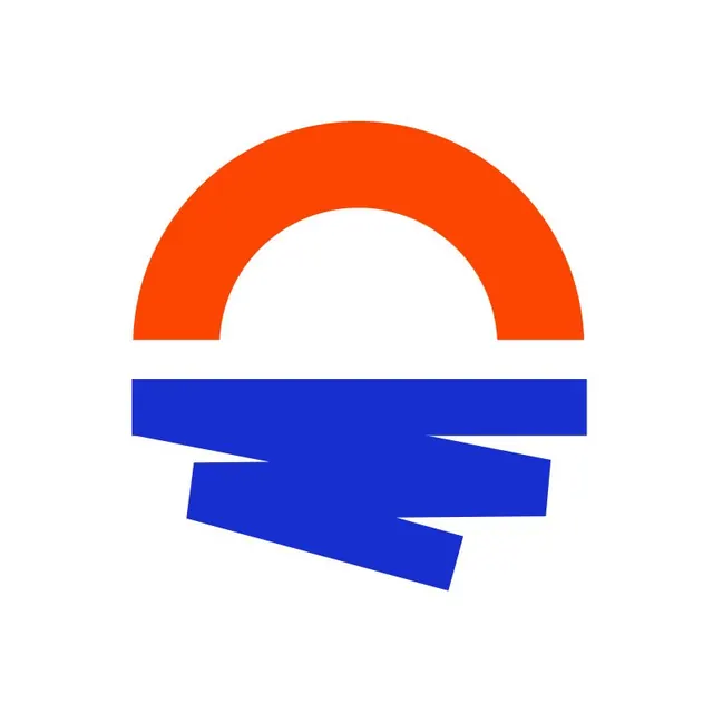 Orange and blue geometric logo, minimal, geometric, vibrant