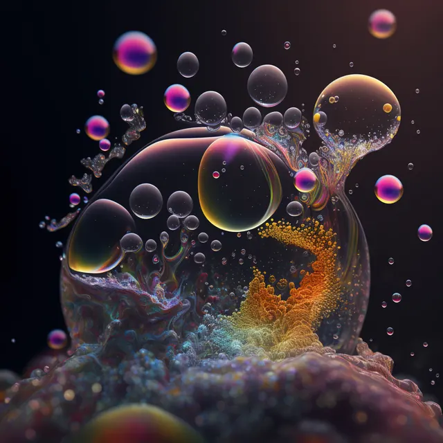 Iridescent Fluid Bubbles, 3d-render, gradient-heavy, vibrant