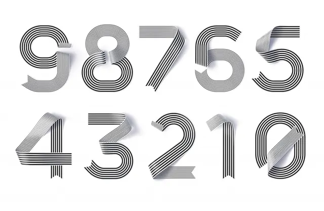 Linear Striped Numerals, minimal, geometric, monochrome
