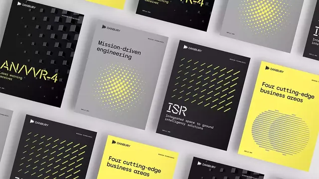 Danbury B2B collateral system, minimal, geometric, dark
