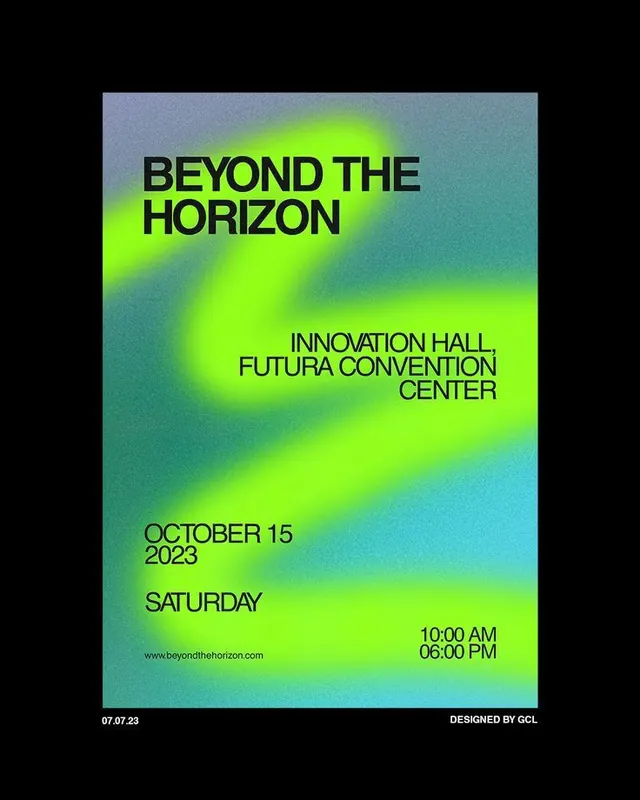 Neon glow event poster, gradient-heavy, minimal, cool