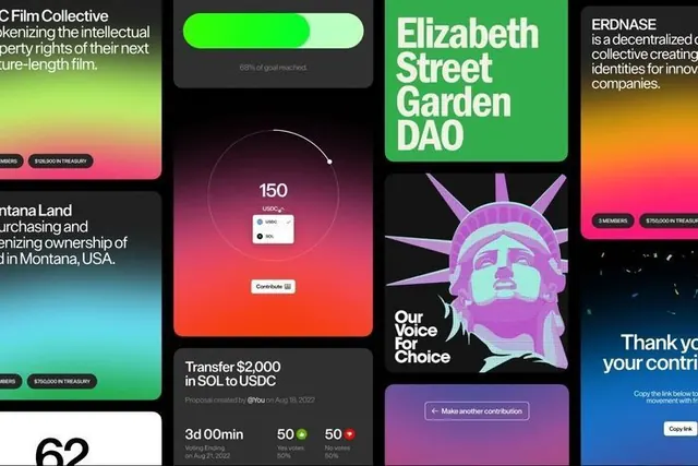 Dark-mode crypto card grid collage, dark-mode, geometric, dark
