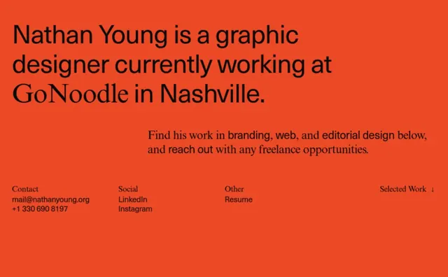 Nathan Young portfolio introduction card, minimal, corporate-clean, warm