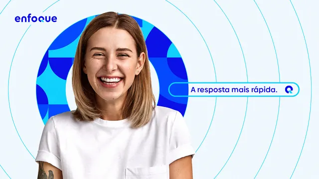 Enfoque: portrait with concentric circles and CTA, minimal, corporate-clean, light