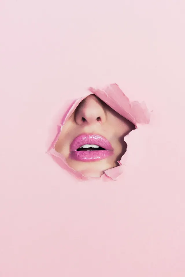 Pink Face Collage, abstract, maximalist, vibrant