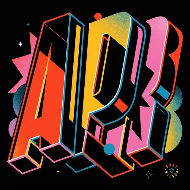 3D Block Lettering Graphic, neo-brutalist, y2k, vibrant