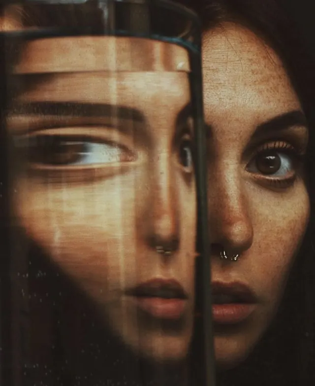 Split-Face Portrait Study, brutalist, abstract, dark