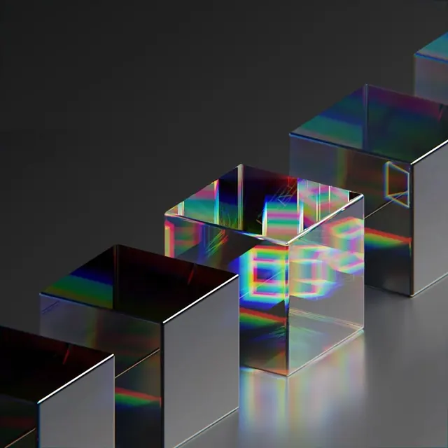 Iridescent 3D Cubes, 3d-render, glassmorphism, dark