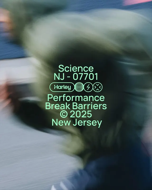 Neon green institutional event branding on motion blur, minimal, dark-mode, dark