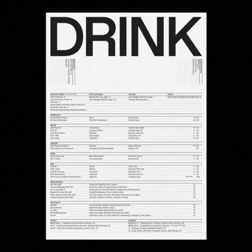 DRINK Typography Layout, swiss, minimal, monochrome