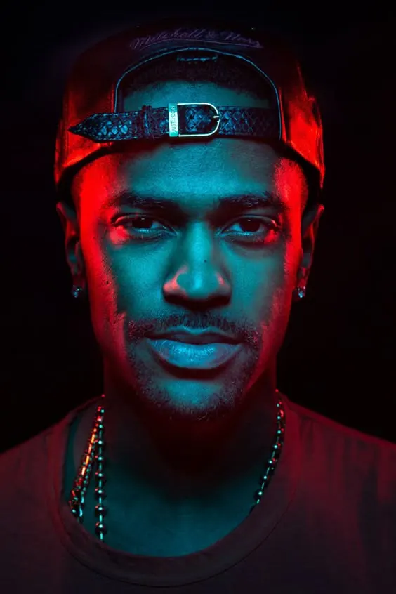 Neon Portrait with Cyberpunk Lighting, dark-mode, abstract, high-contrast