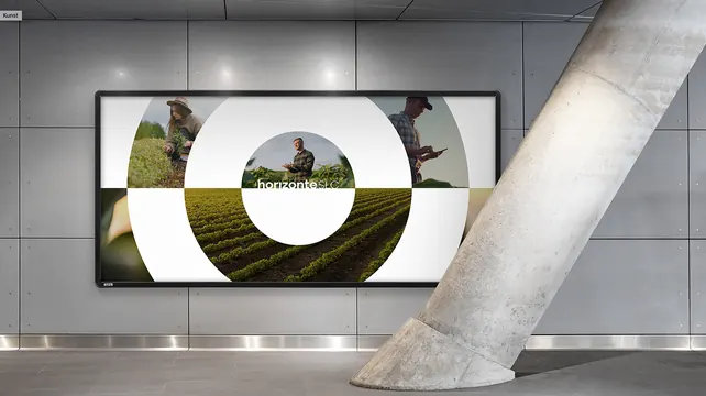 Circular landscape display window installation, minimal, geometric, cool