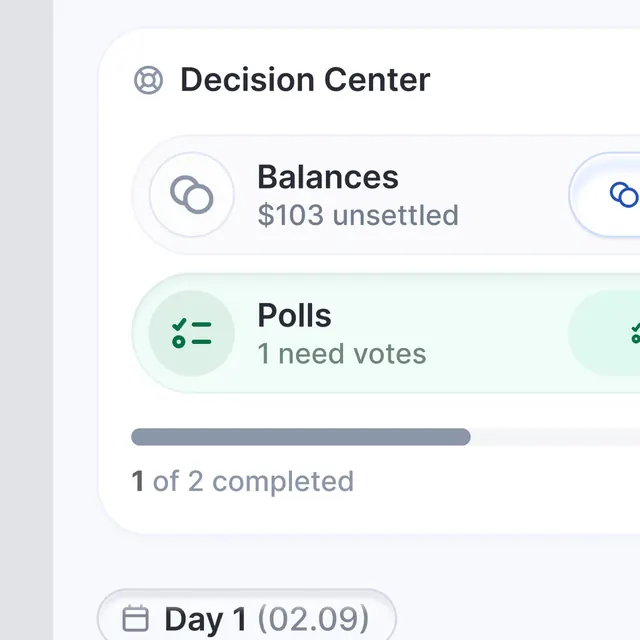 Decision Center governance app interface, minimal, corporate-clean, light