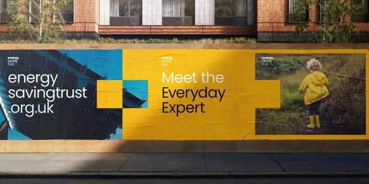 Energy Saving Trust public campaign billboard, corporate-clean, minimal, warm