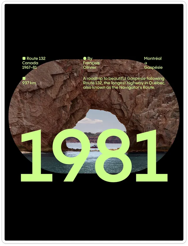 Rock formation data graphic with bright lime text, minimal, infographic, dark
