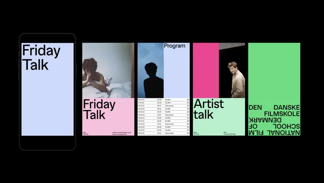 Event program card with color-blocked segments, minimal, geometric, light