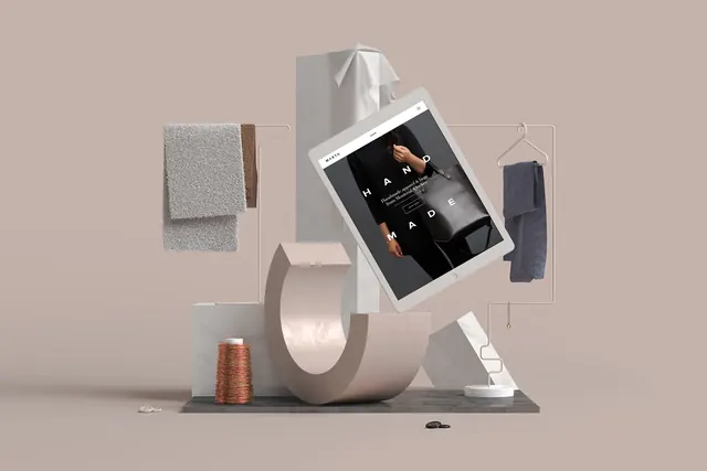 Abstract 3D Furniture Composition, minimal, abstract, muted