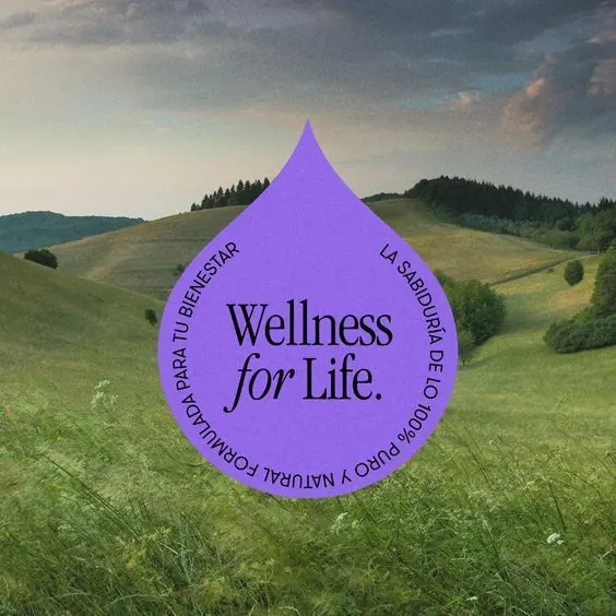 Wellness for Life natural landscape droplet overlay, minimal, organic, vibrant