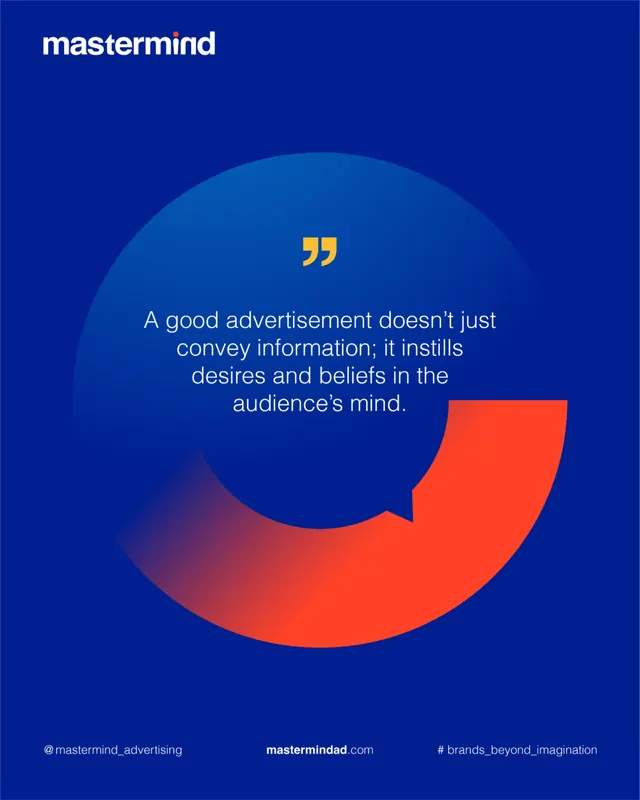 Mastermind advertising quote graphic, minimal, abstract, dark