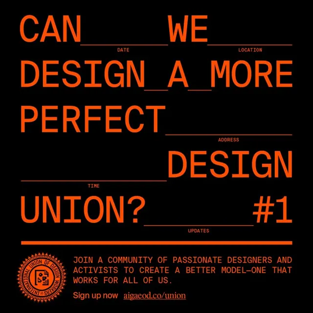 Design Union activism poster, minimal, dark