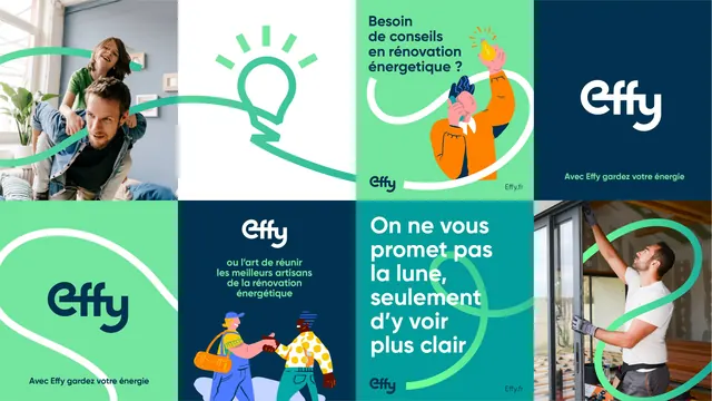 Effy energy-renovation campaign grid, corporate-clean, flat, cool