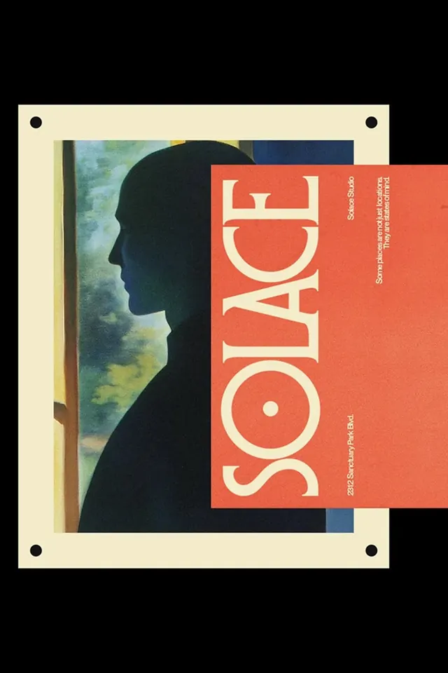 Solace modernist poster with profile silhouette, minimal, swiss, light